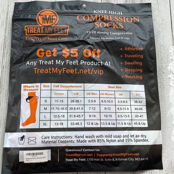 Treat My Feet, New and Sealed, Compression Socks • Size Medium • Knee High - Picture 3 of 6